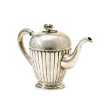 SILVER COFFEE POT WITH A LID WITH A FLORAL FINIAL