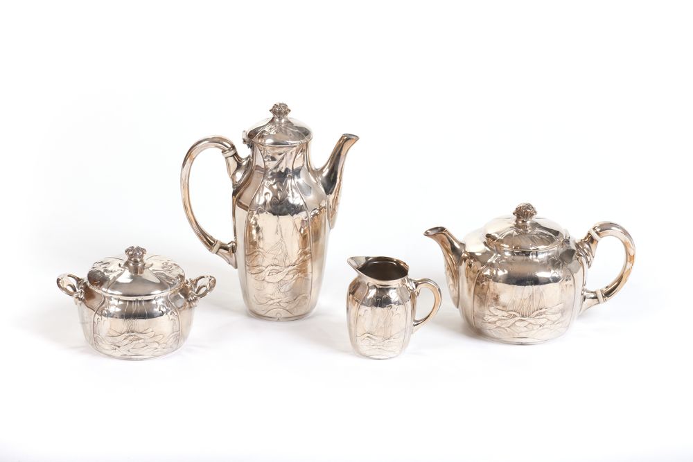 CHRISTOFLE ART NOUVEAU SILVER-PLATED TEA AND COFFEE SET ‘GALLIA’, BEFORE 1942