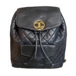 CHANEL VINTAGE LAMBSKIN DIAMOND-QUILTED BLACK BACKPACK circa 1990s