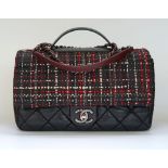 CHANEL AIRLINES COLLECTION Tweed and Quilted Aged Calfskin, CC Top Handle Medium Flap Bag