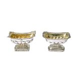 TWO RECTANGULAR-SHAPED SILVER SALTS WITH FLORAL FRIEZE.