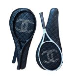 A PAIR OF CHANNEL CC TENNIS RACKETS WITH TWO BLACK CHANEL LEATHER CASES