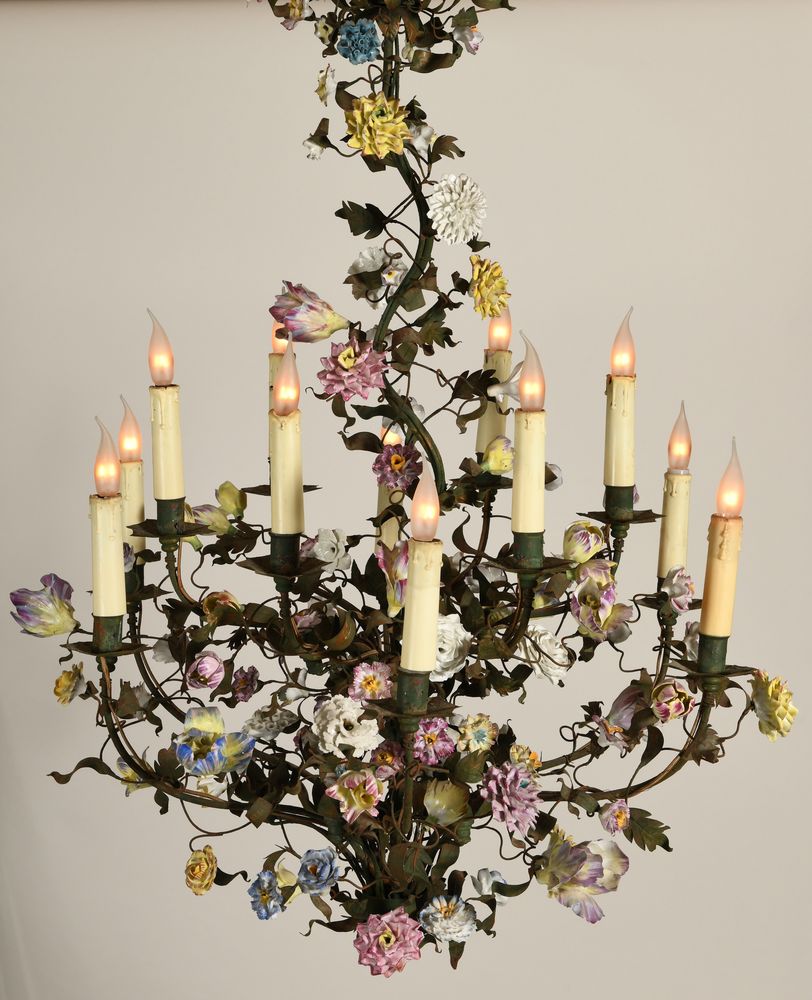 LOUIS XV STYLE TWELVE-LIGHT CHANDELIER WITH PORCELAIN FLOWERS - Image 4 of 4