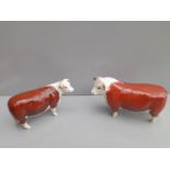 A Beswick Hereford Cow & Bull. Aberdeen Angus Cow Approved By The Aberdeen Angus Cattle Society