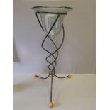 A French Glass Vase On Metal Stand