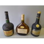 70cl Bottle Three Barrels Rare Old French Brandy, 1 Litre Courvoisier VSOP Cognac & 70cl Bas