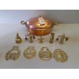 A Copper & Brass Tureen & 9 Brass Pieces