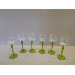 6 Green Stemmed Wine Glasses, 6 Cut Glass Whisky Tumblers, 5 Cut Glass Wine Glasses & 2 Others
