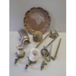 A Box Including A Victorian Copper Tray, Victorian The Patent Toilene Sprinkler & Victorian Gas