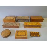 A Box Of 7 Inlaid Treen Boxes & Pall Mall Whist Marker