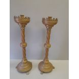 A Pair Brass & Copper Claw Footed Church Candleholders
