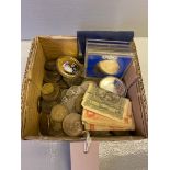 A Box Of Old Silver Coins & Notes