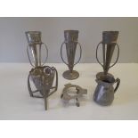 4 English Pewter Vases, Jug & Stand