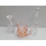 A Water Jug & 2 Glass Decanters