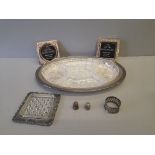 A Box Including Plated Hors D'Oeuvre Dish, 2 Thimbles, Napkin Ring, Horse Brasses Etc