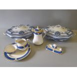 2 Blue & White Tureens, Coalport Soap Dish, Booth's Cream & Sugar, Teapot Etc