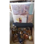 A Box Including Brass & Copper Vases Etc
