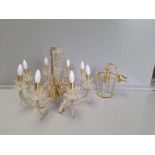 An 8 Branch Brass & Crystal Chandelier & 1 Other