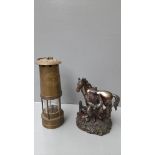 A Brass Miners Lamp & Cowboy/Horse Ornament