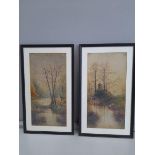 A Pair Of Prints Woodland Waters & Church River Scene