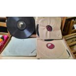 2 Leather & Canvas Suitcases & Gramaphone Records