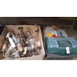 2 Boxes Of Chandeliers, Toolbox Etc