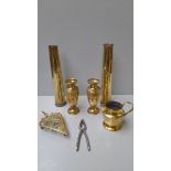 2 Brass Shell Cases, Jugs, Vases & Small Trivot