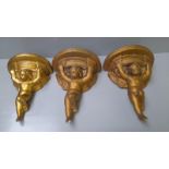 3 Gilt Cherub Wall Brackets