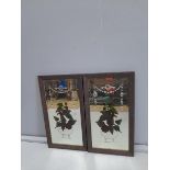 2 Rose Painted Mirrors In Oak Frames