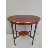 A Mahogany Inlaid Oval Occasional Table H78cm x W69cm x D47cm