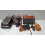 A Box Including 4 Kodak & Other Cameras, Miniature Binoculars Etc