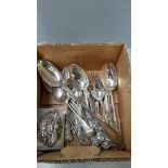 A Box Of Assorted Plated Cutlery Etc