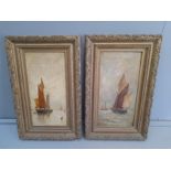 2 Oil Paintings - Sailing Ships In Gilt Frames