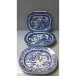 3 Blue & White Meat Plates