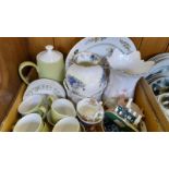 A Box Of Johnson Bros Coffee Set, Vases, Etc