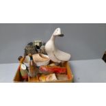 A Box Including Clogs, Ducks Etc