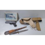 Webley Air Pistol In Original Box, Knife & Canvas Gun Holster