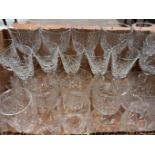 6 Cut Glass Wine Glasses, 6 Sherry Glasses, & 2 Sets Of Whisky Tumblers