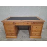 A Pine Leather Top Pedestal Writing Desk & Chair H80cm x W152cm x D80cm