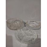 3 Cut Glass Fruit Bowls, Small Hors D'Oeuvres Dish, Jam Pot, & 5 Assorted Glasses