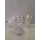 A Box Of 3 Cut Glass Vases, Fruit Bowls, Dessert Set Etc