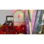 A Box Including Crepe Paper, Tea Light Candle Holders, Pictures Etc