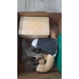 A Box Including Bread Bin, Lazy Susan, Wooden Sheep's Head & Skull Etc