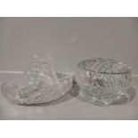 A Glass Basket, Rose Bowl & 2 Decanters