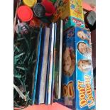 A Box Including Games, Paint, Christmas Decorations Etc