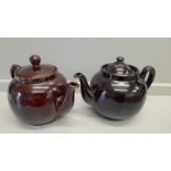 2 Brown Betty Teapots &Celery Vase