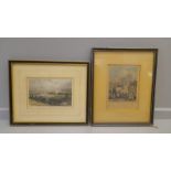 2 Coloured Prints Of Hexham Drawn By J W Carmichael & 2 Others T Allom & R & J Sands In Black & Gilt