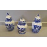 7 Pieces Of Spode Blue & White Tea Service, Lidded Vases Etc