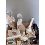 2 Figurines, Dressing Table Pin Trays Etc