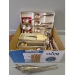 A Box Of Plated Cutlery Etc